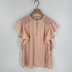Elie Elie Tahari Blush Pink Flutter Sleeve Top Size M Smocked Romantic Coquette